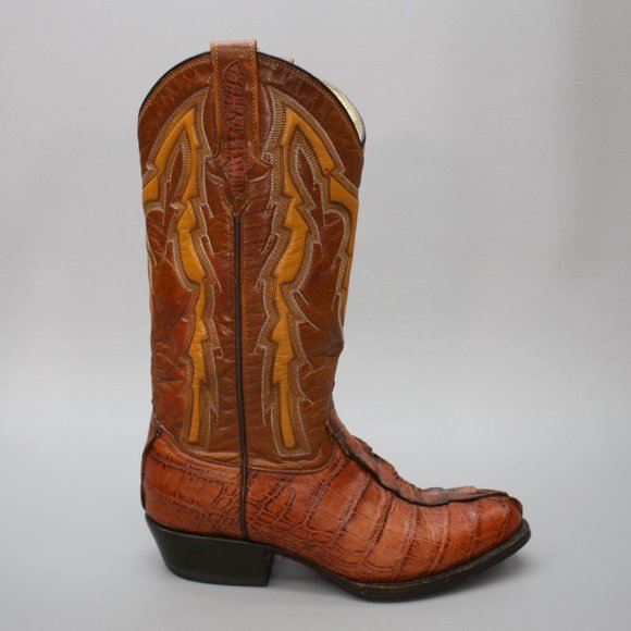 Rudel Men's 7 E Wide Cognac Brown Alligator Gator Leather Western Cowboy Boots - Picture 4 of 10